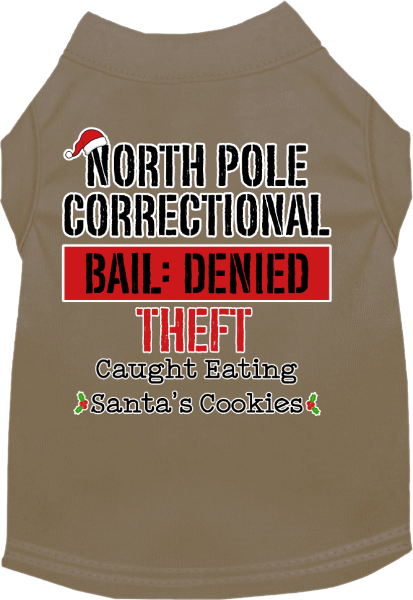 North Pole Correctional Screen Print Dog Shirt Tan Size LG